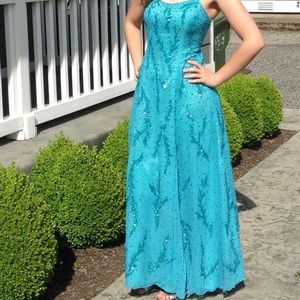 Vintage Aqua Blue Scala Beaded Dress